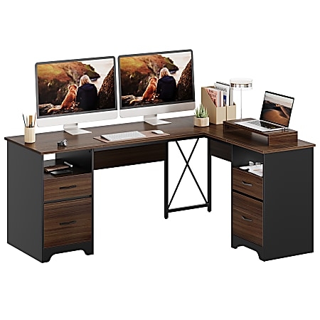 Corner Desk X-Frame Support with Integrated Monitor Riser Platform