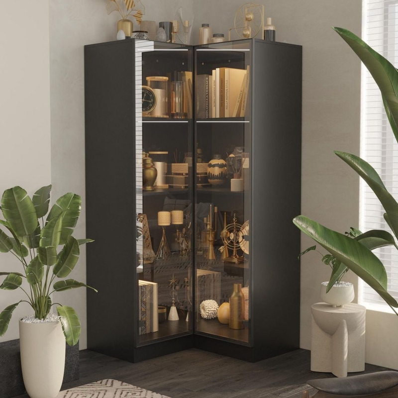Corner Display Cabinet featuring L Shaped Design and LED Lighting