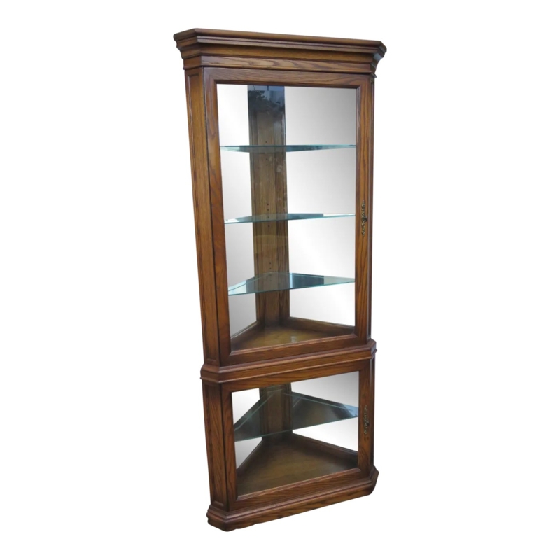 Corner Display Cabinet with Two Door Design and Glass Shelves
