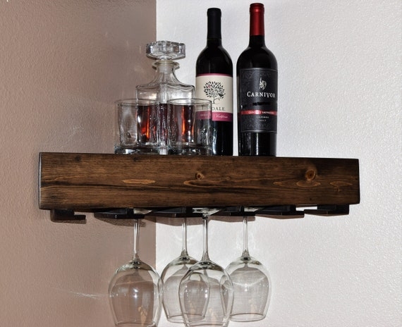 Corner Floating Bar: Dark Espresso, Chunky Profile & Stemware Slots