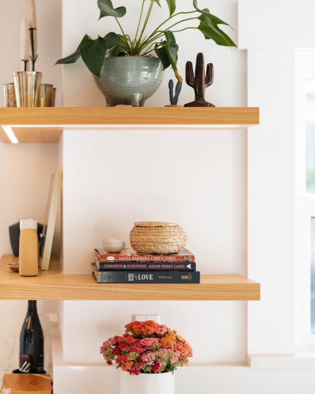 Corner Floating Shelves: Integrated LED Lighting, Thick Wood Profile