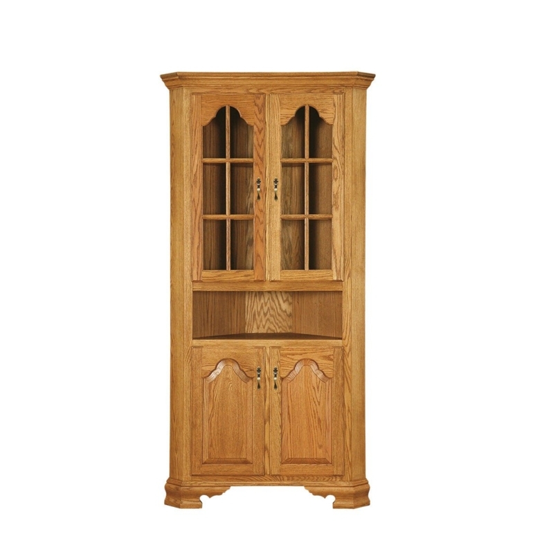 Corner Hutch featuring Arched Glass Muntins and Honey Oak Finish