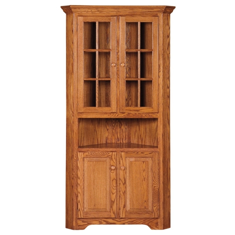 Corner Hutch with Six Pane Mullions and Open Display Shelf