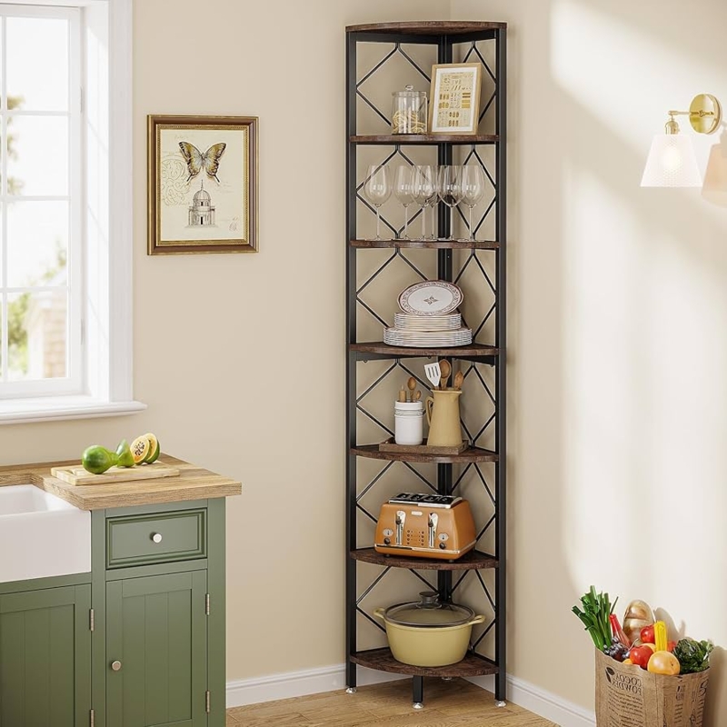 Corner Shelf With X-Frame Bracing, Tall Industrial Corner Shelf