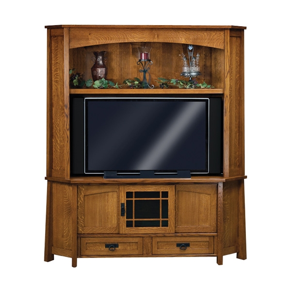 Corner Tv Cabinet Arched Hutch Lattice Glass Door Mission Style