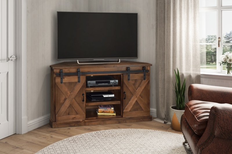 Corner Tv Console Exposed Hardware Barn Doors Farmhouse Rustic
