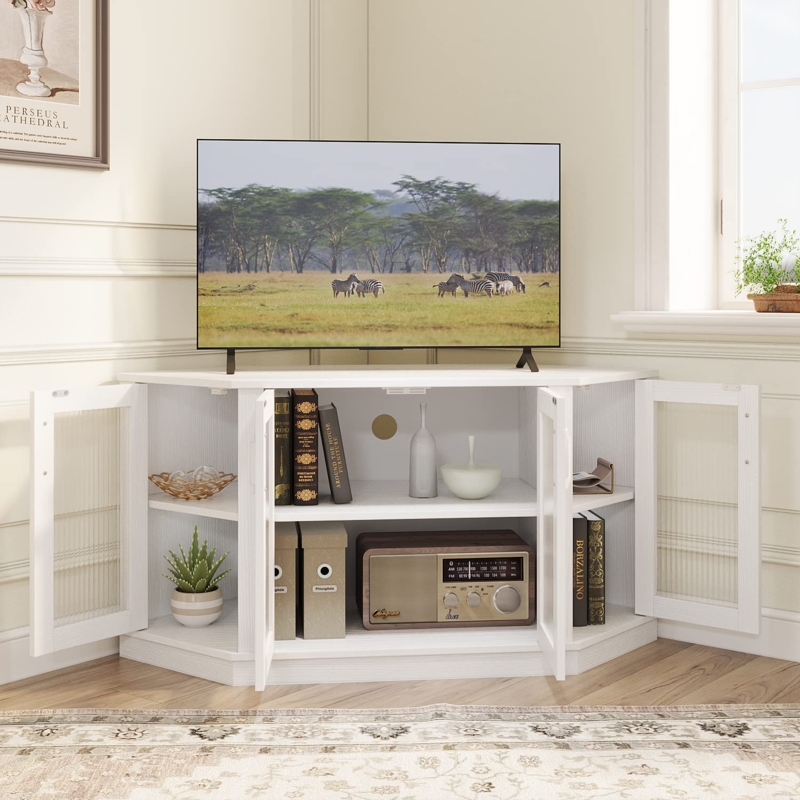 Corner Tv Stand Fluted Glass Doors Off White Four Door Layout