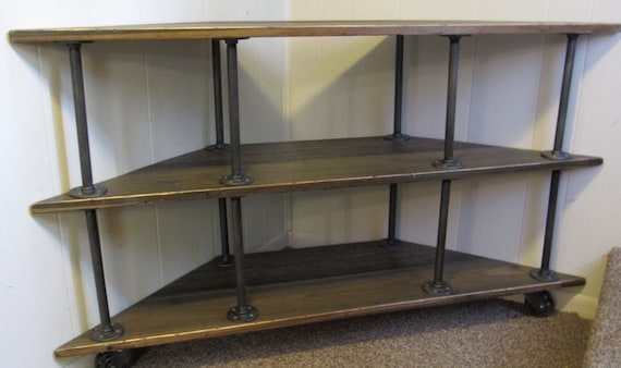 Corner Tv Stand Pipe Supports Rolling Mobility Industrial Three Tier