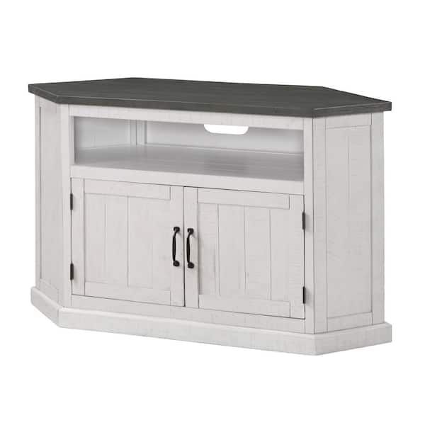Corner Tv Stand Planked Cabinets Two Tone Rustic White Farmhouse