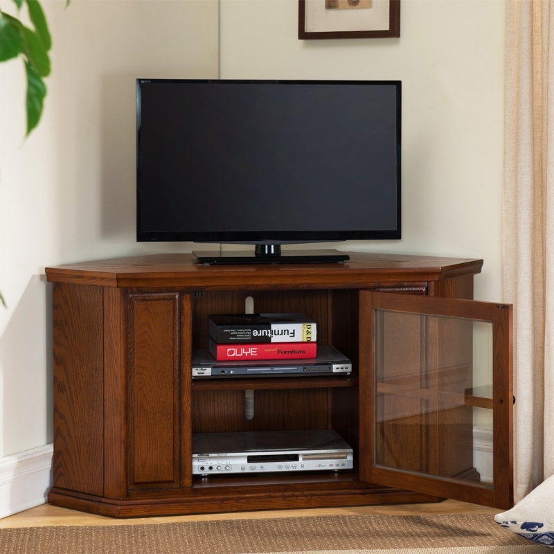 Corner Tv Stand Raised Panel Glass Cabinet Door Traditional Style