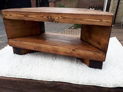 Corner Tv Unit Chunky Planks Waxed Finish Farmhouse Style