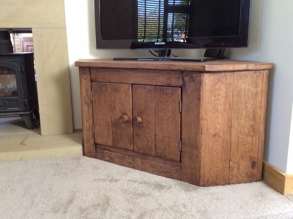 Corner Tv Unit Reclaimed French Oak Plank Doors Rustic Matte Finish