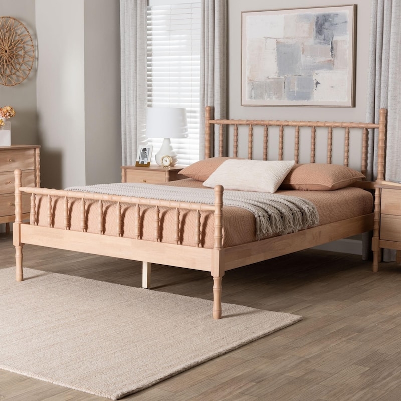 Cottage Farmhouse Spindle Platform Bed with Bamboo Style Posts