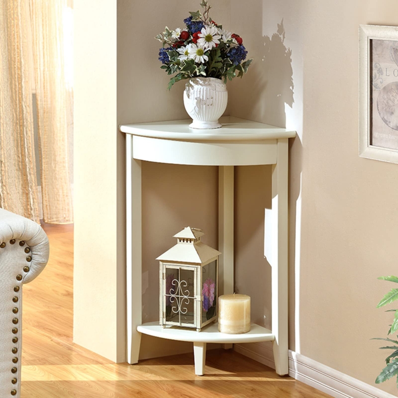 Cottage Style Corner Table with Curved Front and Two Tiers