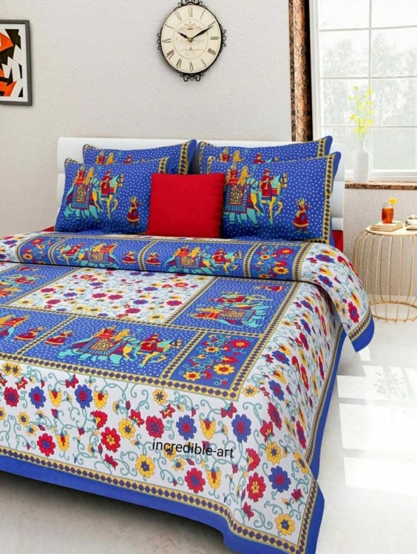 Cotton Animal print King Size Multicolored Luxury Bed sheet with 2 Pillow  Covers
