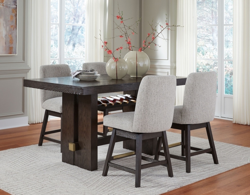 Counter Height Dining Set with Gold Accents and Curved Back Stools