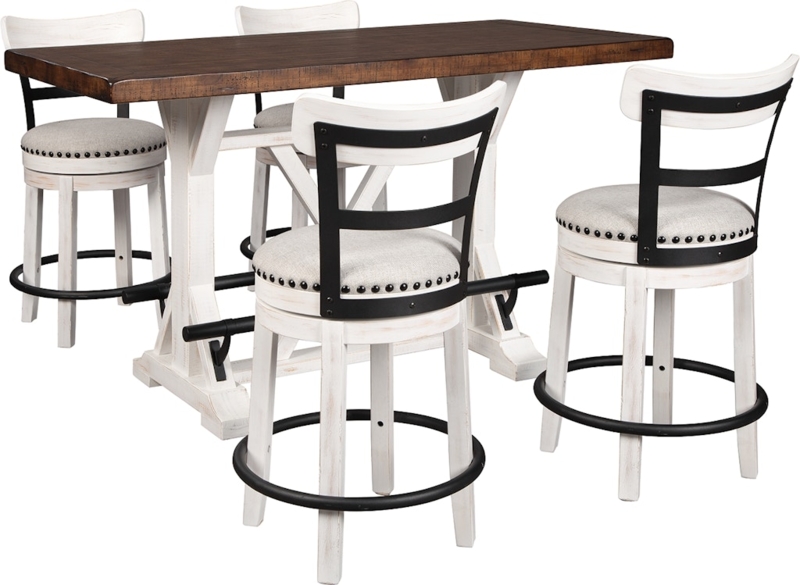 Counter Height Trestle Dining Set with Swivel Stools and Nailhead Trim