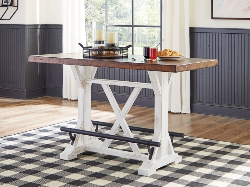 Counter Height Trestle Table with X-Brace and Integrated Footrests