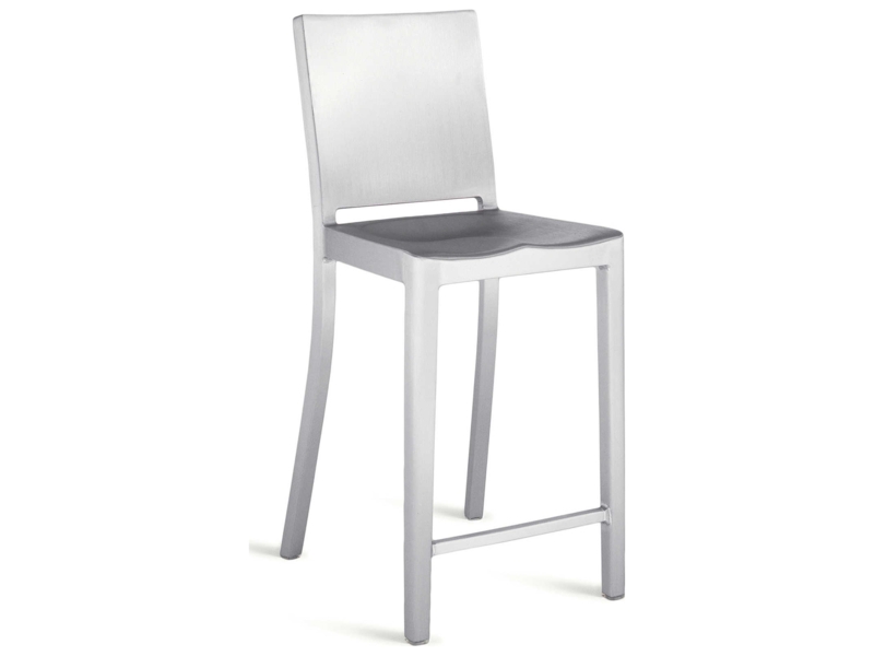 Counter Stool Brushed Aluminum Horizontal Back Cutout Contoured Seat