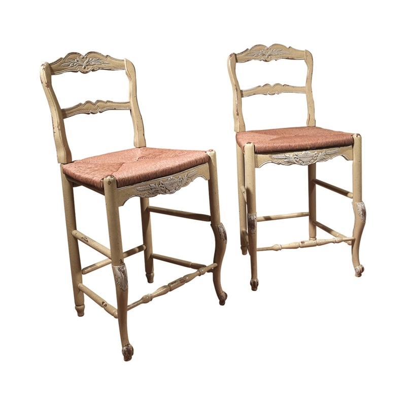 Counter Stool: Carved Splat Back Woven Rush Seat Cabriole Legs