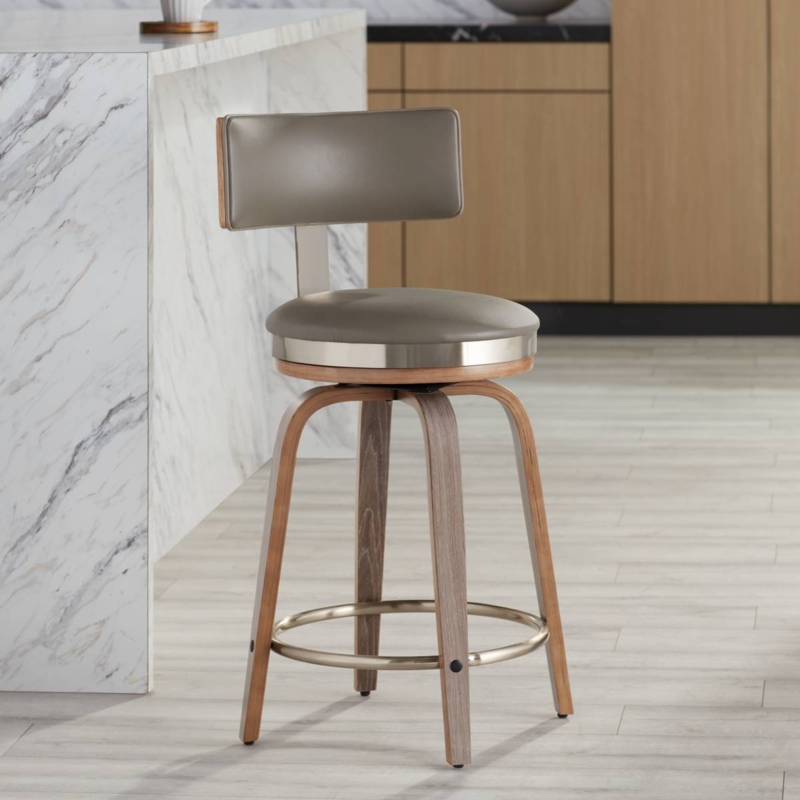 Counter Stool Curved Bentwood Legs Swivel Seat Mid Century Modern
