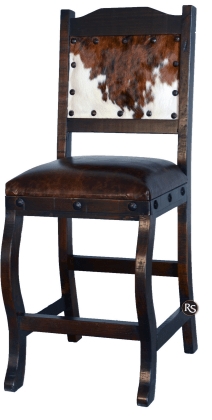 Counter Stool: Curved Front Legs, Cowhide Back Espresso Nailhead Trim