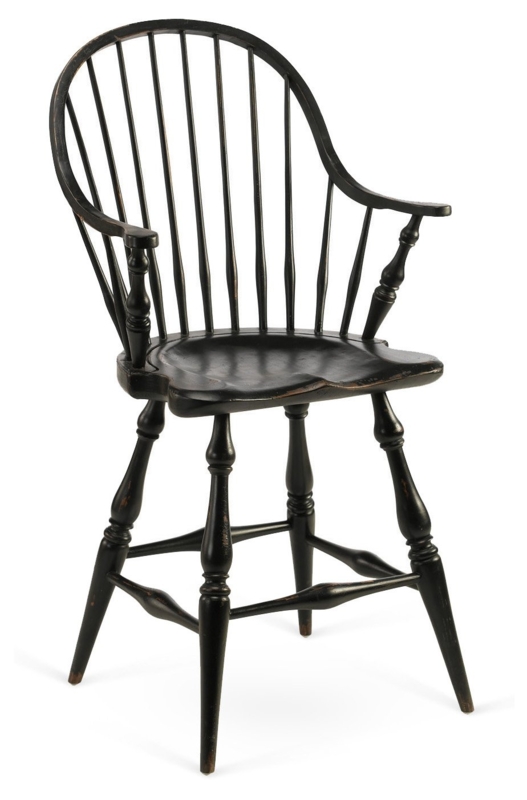 Counter Stool, Distressed Black Windsor with Turned Legs & Arms.