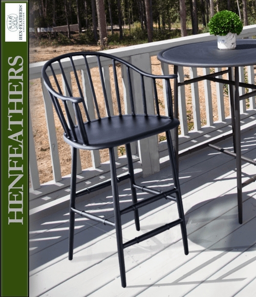 Counter Stool, Integrated Arms Low Back Spindle Design.