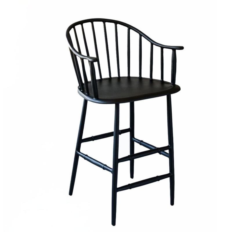 Counter Stool, Low Back Windsor with Turned Legs & Box Stretcher.