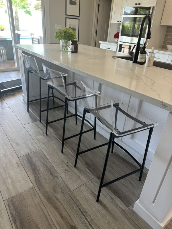 Counter Stool Matte Black Frame Clear Acrylic Low Profile Backrest