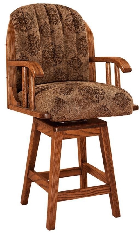 Counter Stool Patterned Fabric Swivel Spindle Arms Channel Back