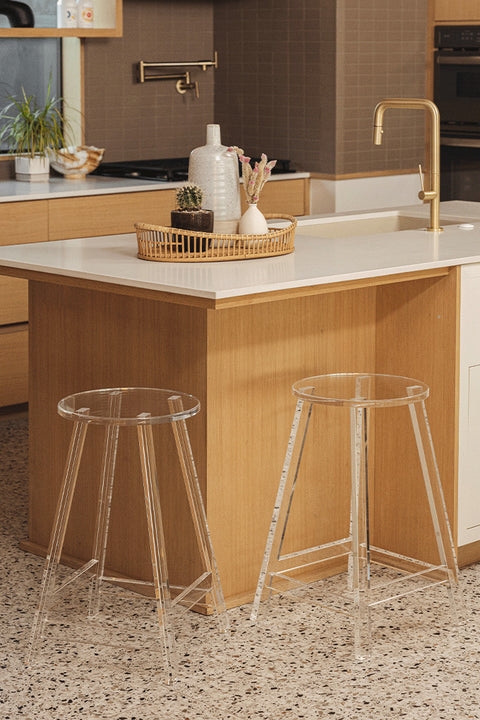 Counter Stool Round Top Backless Tapered Legs, Transparent Acrylic