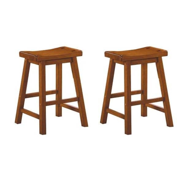 Counter Stool Saddle Seat Oak Brown Wood Tapered Legs Transitional