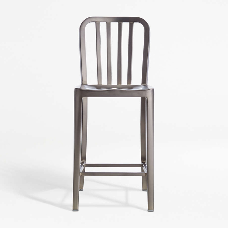 Counter Stool Slatted Back Nickel Finish Contoured Seat