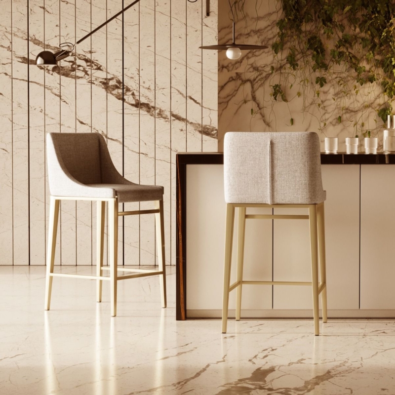 Counter Stool Sloped Arm Silhouette Tapered Legs Grey Fabric Luxe