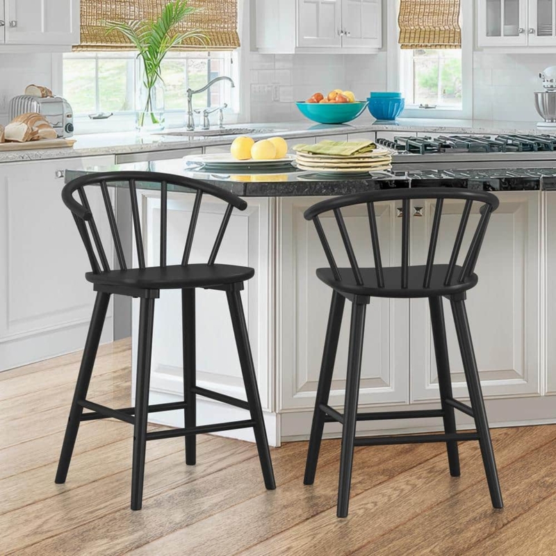 Counter Stool, Spindle Back with Tapered Legs in Farmhouse Style.