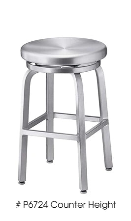 Counter Stool Swivel Round Seat Square Legs Brushed Aluminum