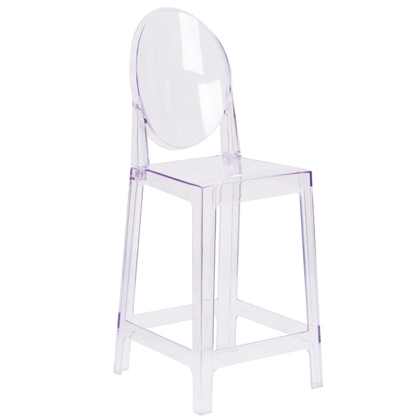 Counter Stool Transparent Crystal Oval Back Ghost Style Medallion