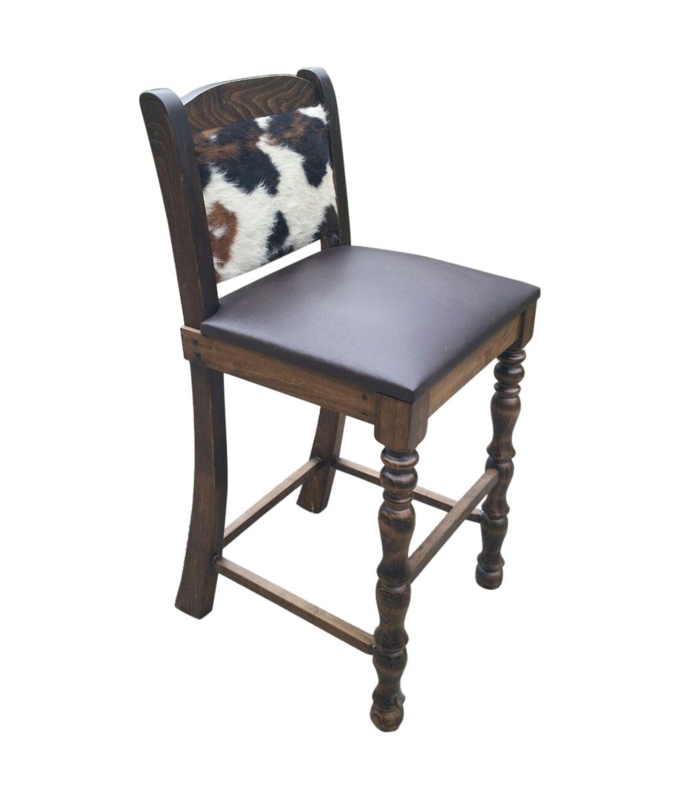 Counter Stool: Turned Legs, Cowhide Insert, Curved Back Walnut Brown