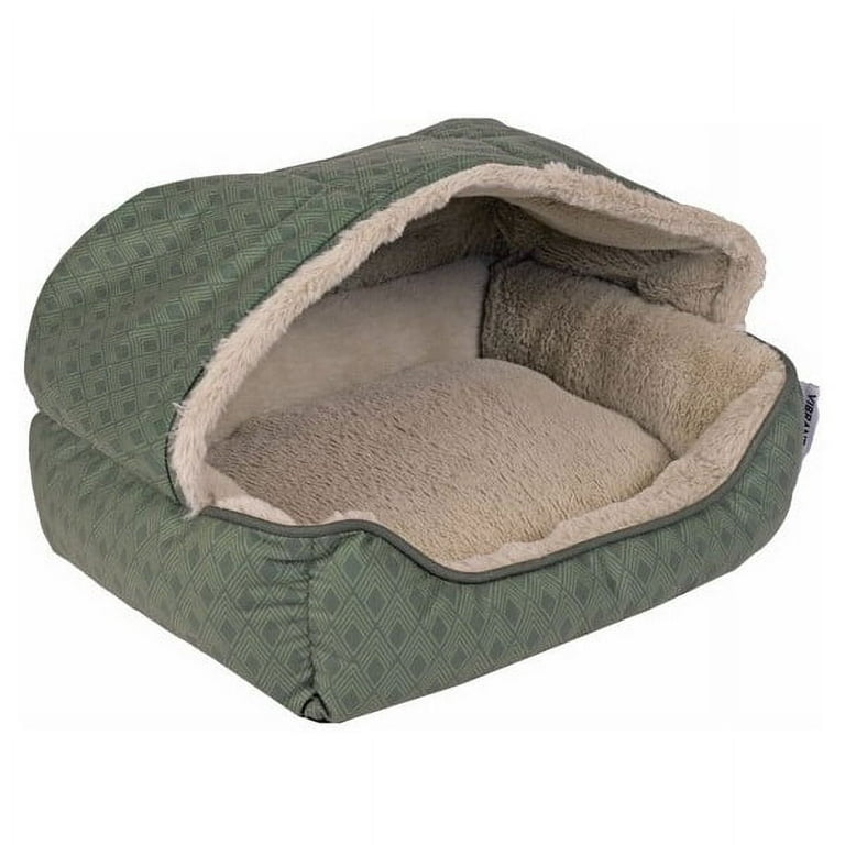 Covered Oval Pet Bed in Sage Green with Subtle Diamond Lattice Pattern