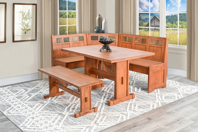 Craftsman Style Breakfast Nook Slate Tile Insets Through-Tenon