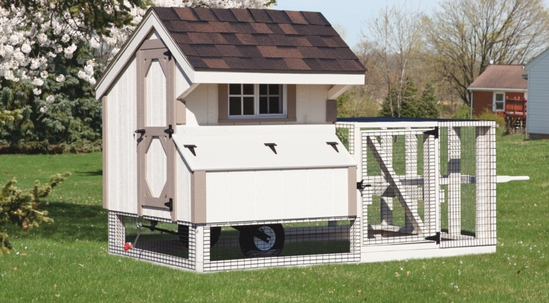 Craftsman Style White Chicken Coop Tractor with Run