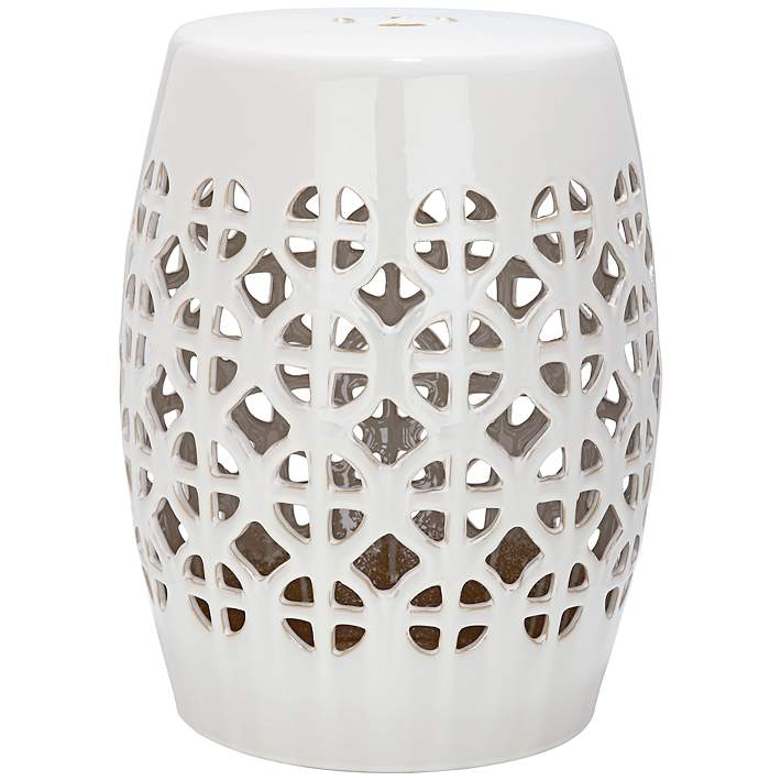 Cream Ceramic Garden Stool with Circle Lattice Cutouts