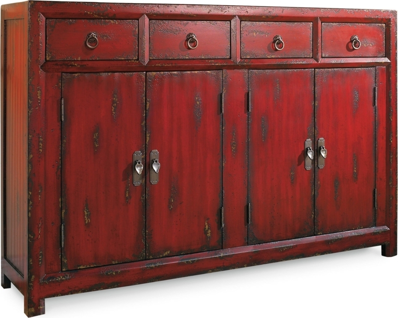 Crimson Asian Cabinet Distressed Finish Teardrop Latches