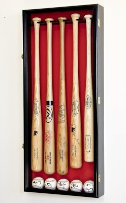 Crimson Red Velvet Shadow Box for Five Bats and Balls