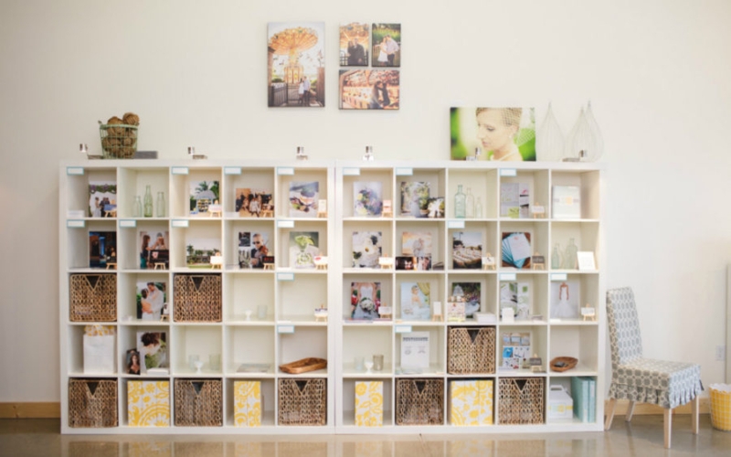 Cube Shelving: White Modular Grid for Photo Gallery Display