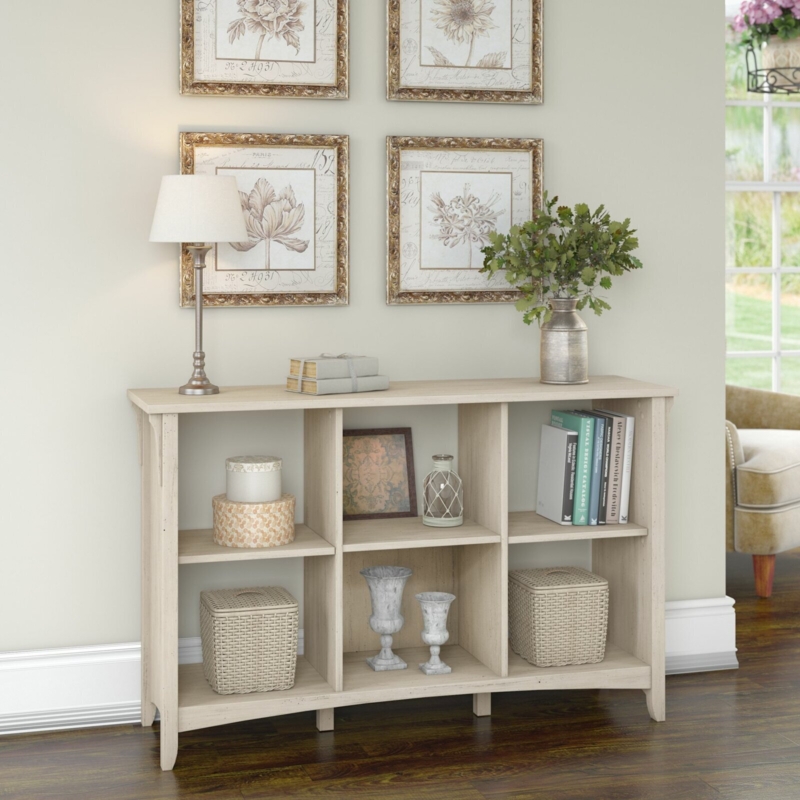 Cube Storage Console: Light Oak 6-Cubby with Arched Apron