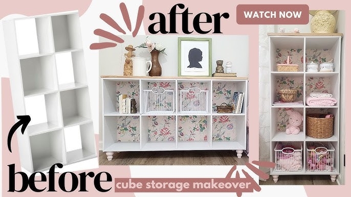 Cube Storage: White DIY Unit with Floral Backing and Bun Feet
