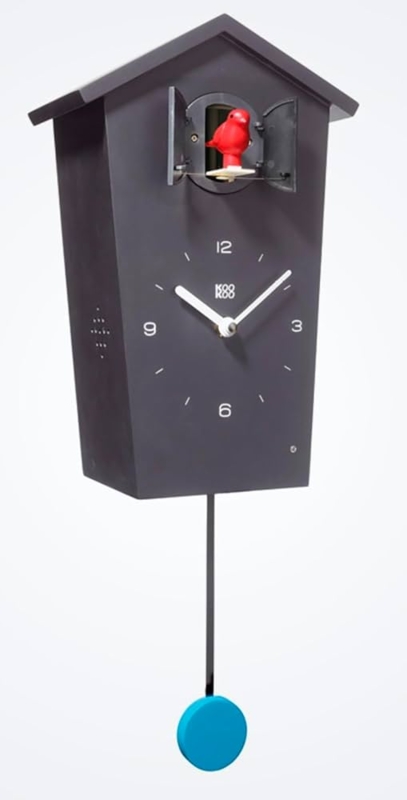 Cuckoo Clock Birdhouse Silhouette Matte Black Cyan Pendulum