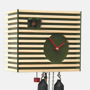 Cuckoo Clock Contemporary Olive Green Background Slatted Wood